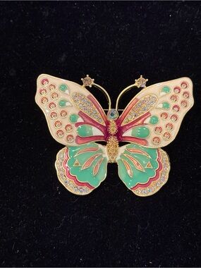 Kenneth Jay Lane Pink, Aqua & Cream Enamel Butterfly Brooch NOS